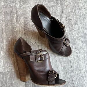GIVENCHY EU 37 US 6.5 Brown Leather Open Toe Ankle Pump Booties Shoes